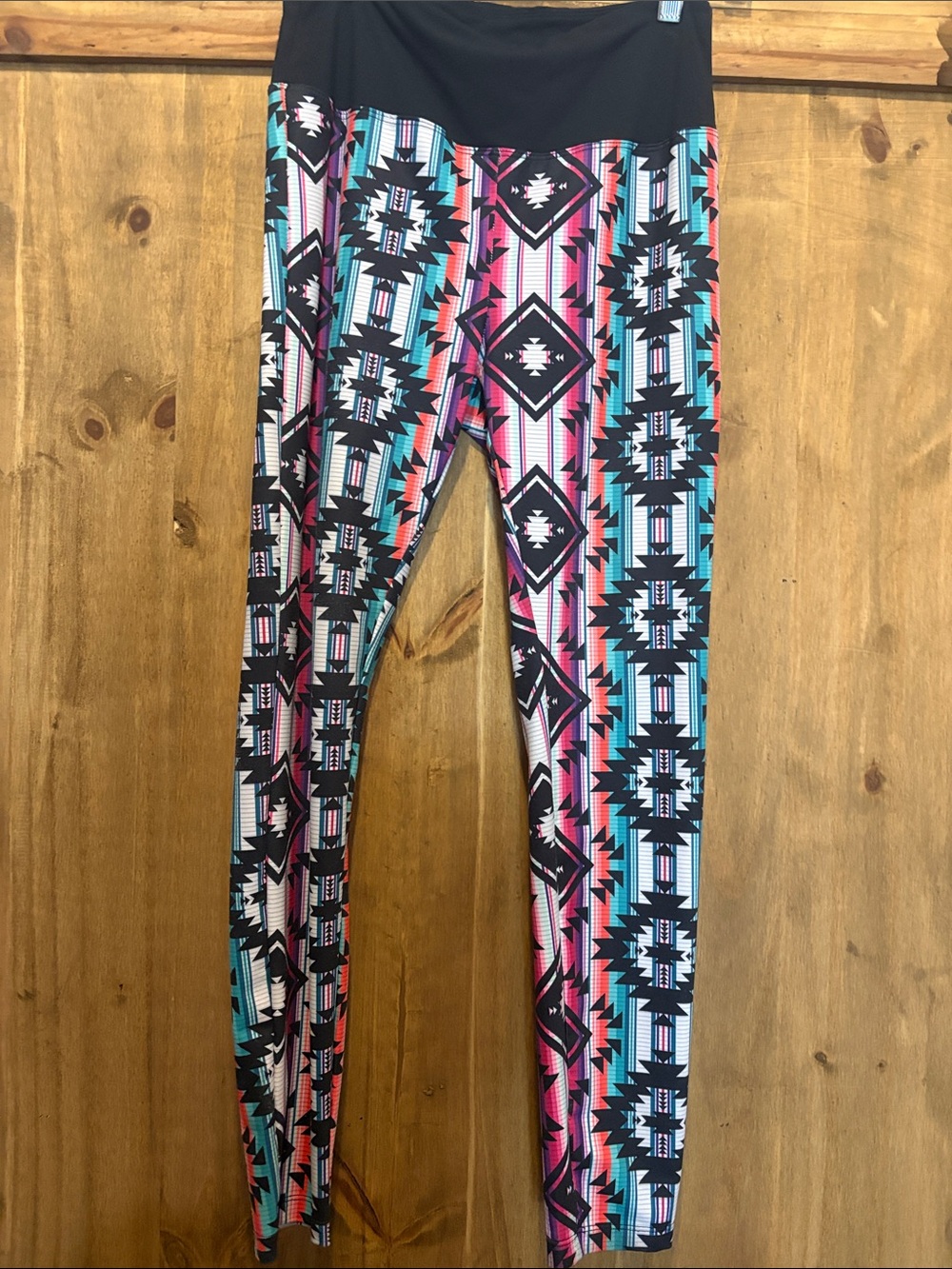 Crazy Train Aztec-Print Leggings in Black, Turquoise & Pink